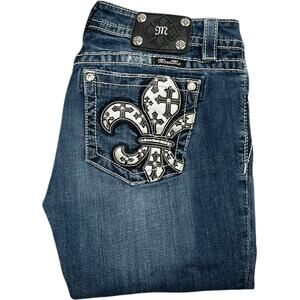 Miss Me Y2K Sequin Cross Fluer De Lis Signature Skinny Jeans low rise